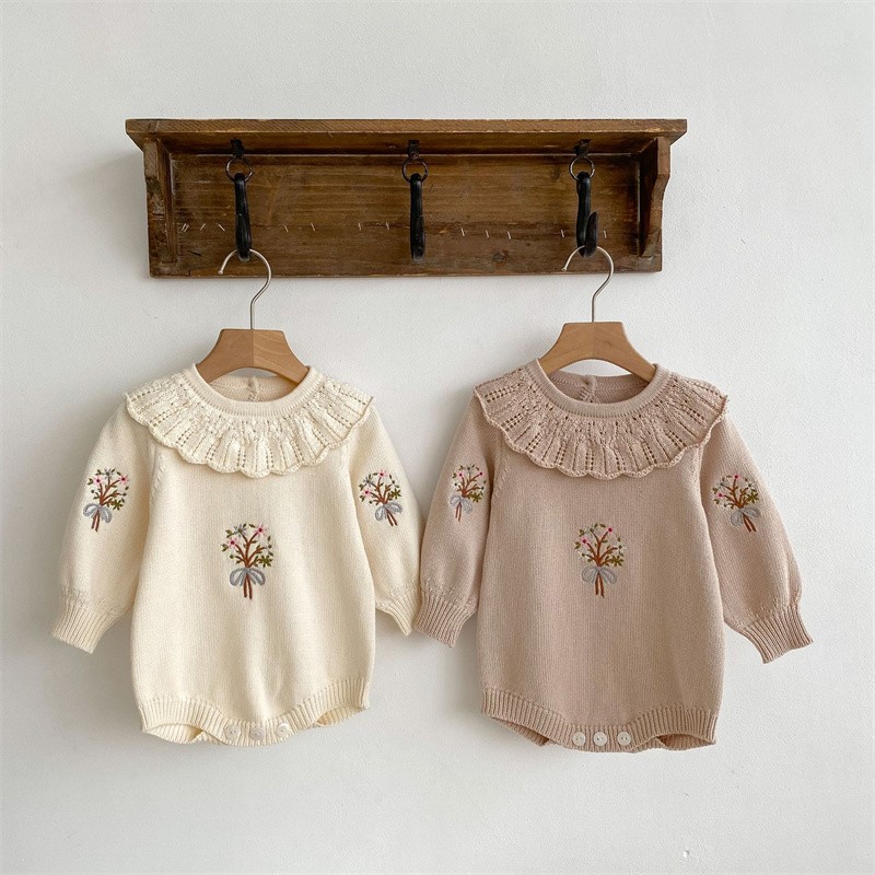 Newborn Baby Girl Romper Floral - Jesienny nowy noworodek dziewiarski Romper dziewczęcy