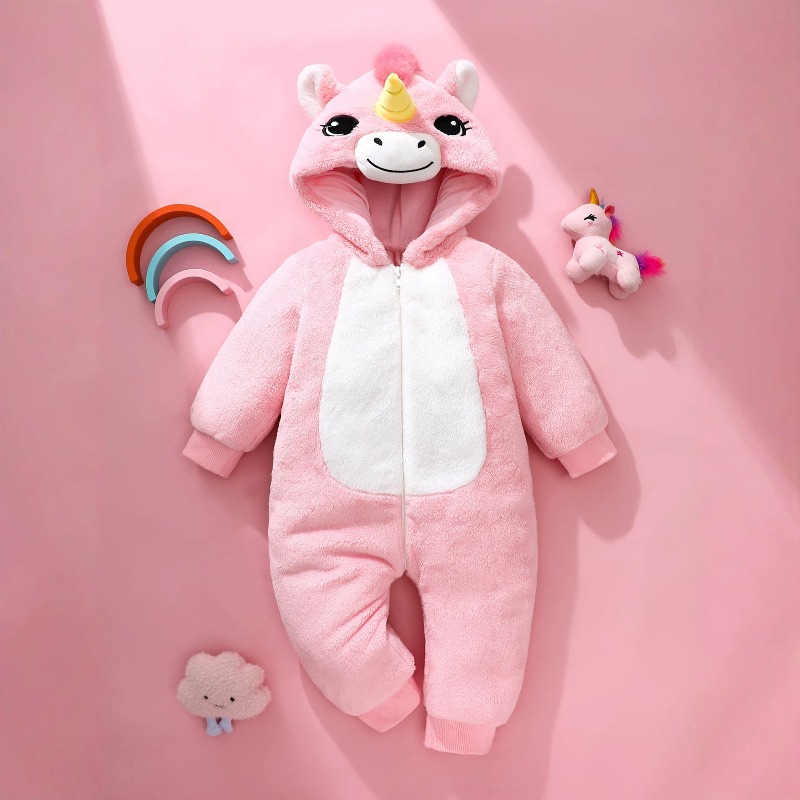 Cotton Baby Onesies Zipper - Różowy kombinezon z kapturem dla noworodka