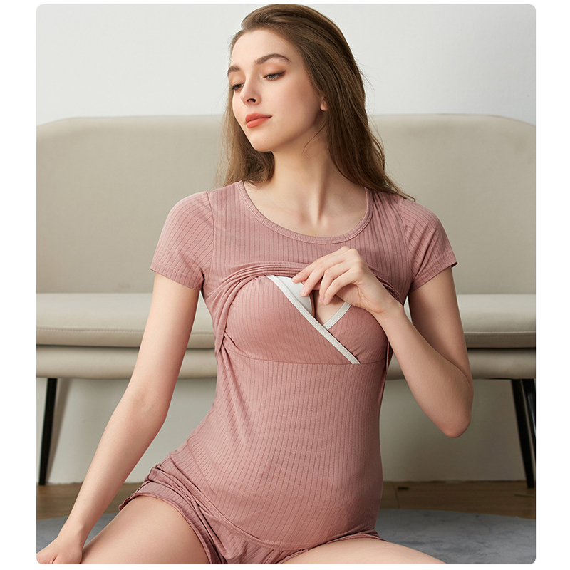 Maternity Wear - Letnia piżama ciążowa z miękkiego jedwabiu